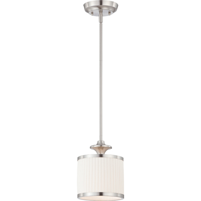 Nuvo Lighting 60/4738  Candice - 1 Light Mini Pendant with Pleated White Shade in Brushed Nickel Finish